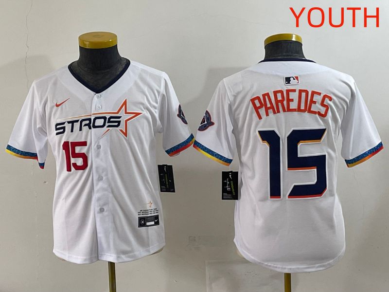 Youth Houston Astros #15 Paredes White Fourth generation Joint Name 2025 Nike MLB Jersey style 2